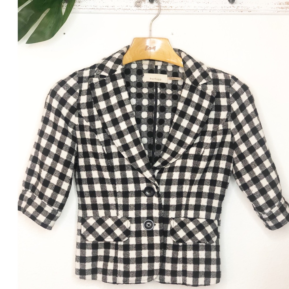 Black/White Checked Tweed Jacket Size 6